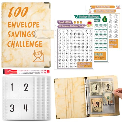 Budget Planner Deutsch Budget Planer Geld Organizer mit 100 Binder Taschen A5 Mulitfarbig Ringbuchordner für Finanzplaner Budget Sparen Mappe Cash Stuffing Startset Geburtstags Geschenkk (Beige)
