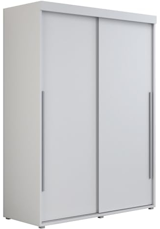 Meble Slupia - Garderobenschrank - Kleiderschrank Schiebetüren - 110x202x62cm - Kleider Schrank Schlafzimmer mit Kleiderstange - IGA Weiß, Griff Silber