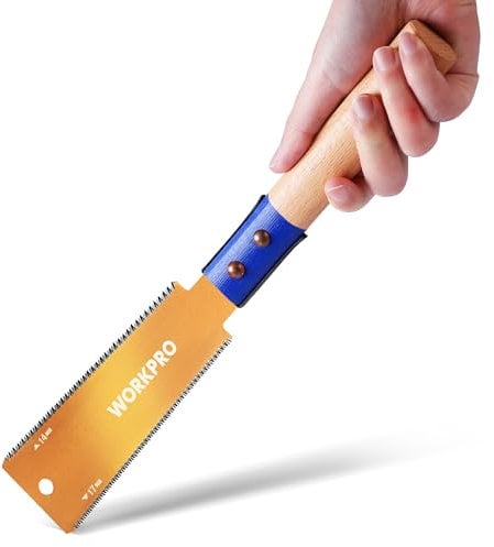 WORKPRO 150mm Japansäge mit 0,6mm SK5 Klinge und Holzgriff, Doppelte Kante japanische Handsäge 17TPI/14TPI, Profi Feinsäge Zugsäge für Holzbearbeitung Heimwerker Zimmermann