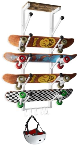 Koutemie Skateboard-Rack, Wandhalterung mit fünfschichtigem Skateboard-Ständer zur Aufbewahrung, Longboard-Deck-Organizer, Skateboard-Wand-Display-Aufhängerhalter mit 6 Haken für Zuhause oder Garage,