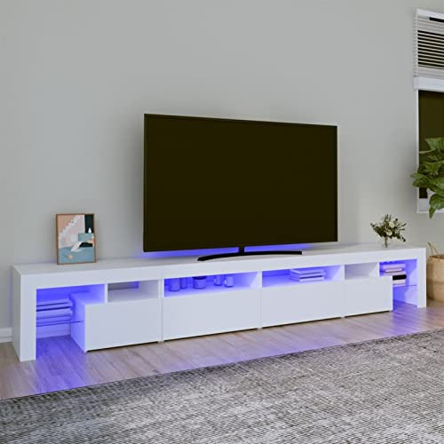 Homgoday Mueble de TV con Luces LED,Muebles de salón, diseño Moderno Mueble de TV Blanco 260x36,5x40 cm