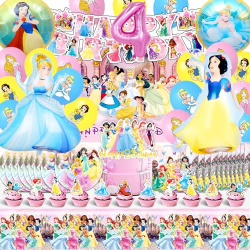 81pcs Princess Party Decorations,4rd Princess Birthday Tableware Set,Princess Birthday Decorations with Princess Backdrop,Party Plates and Napkins 10 Guests for Birthday Supplies