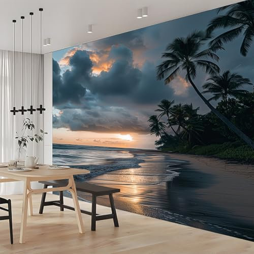 Carta da parati Palme Blu Vista Sul Mare 300x210 cm Fotomurali Murale alla moda Decorazione da Muro Poster Gigante Design Carta per pareti Ornamento