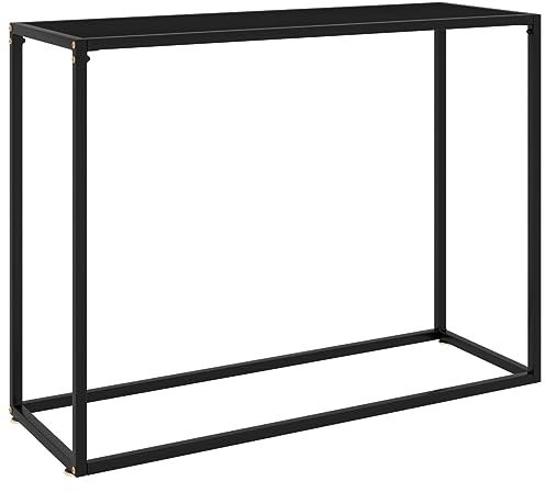 Sufrk Table console noire 100 x 35 x 75 cm en verre trempé, table console extensible, table économe en espace, design moderne et élégant, console pour maison et bureau