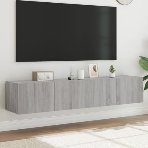 IKAYAA TV-Wandschränke mit LED-Leuchten 2 STK. Grau Sonoma 80x35x31 cm, Fernsehkommode, TV Sideboard Wohnzimmer, Fernsehschrank, Fernseher Schrank