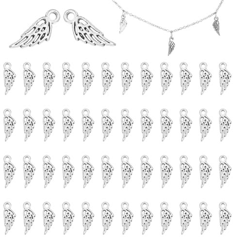 UNICRAFTALE 50 Stück Engelsflügel Anhänger Metallflügel Punk Anhänger Feder Vintage Anhänger Baumelnder Anhänger Zur Schmuckherstellung Halskette Armband Ohrringe Charms Weihnachtsbedarf Basteln