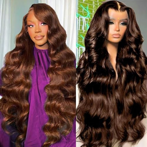 Perruque Femme Naturelle Brésilien Brun Clair 13x4 Lace Wig Human Hair Perruque Cheveux Humain, Body Wave Sans Colle Perruques Lace Front Glueless Wig Human Hair Pré-épilé Avec Cheveux Bébé 30 Pouces
