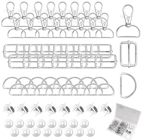Nadinsta 72pcs Heavy Duty Bag Making Hardware, Forniture per la produzione di borse, Anelli a D in metallo per borse, Fibbia scorrevole Triglide, Gancio portachiavi girevole, Bottoni magnetici per
