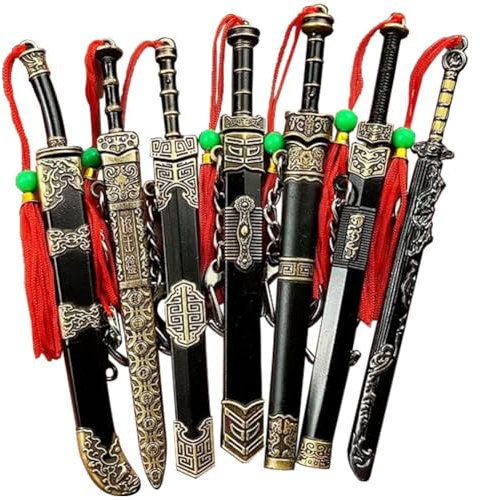 7 Stück Mini-schlüsselanhänger Für Männer, Uralt, Scheide, Dekoratives Muster, Schlüsselanhänger, Ungeschnittene Klinge, Modell, Zum Sammeln Von Chin-han-Messer-schlüsselanhänger