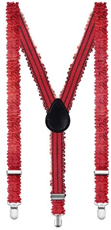 Aomig Hosenträger für Herren, Pailletten Hosenträger Herren Extra Breit 2,5 Cm mit Sehr 3 Metall Clips, Einstellbar und Elastisch Einheitsgröße Hosenträger für Männer und Damen Unisex (Rot)