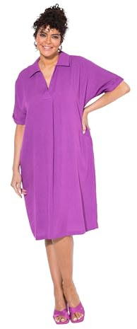 Ulla Popken Minikleid, Oversized, Hemdkragen, V-Ausschnitt, Halbarm Robe décontractée avec col, Violet, 48-50 Femmes
