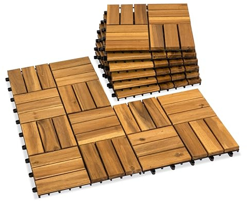 VICTORY RELAX Azulejos de madera de acacia, 9 unidades, azulejos entrelazados de fácil cierre para decoración de patio, piscina, balcón, suelo impermeable para todo tipo de clima para interiores y