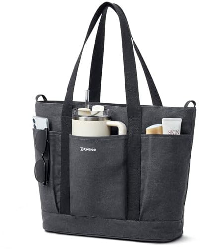 G4Free Women Tote Bag with Zipper Gym Tote with Compartments Casual Canvas Tote Bag Big Capacity Shopping Bag(Black)
