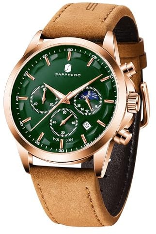 BY BENYAR Uhren Herren Armbanduhr Herren Chronograph Analog Quarz Wasserdicht Braunes Lederarmband Herrenuhr Leuchtende Datum Mode Lässig Business-Kleid Uhren Elegantes Geschenk fur Männer