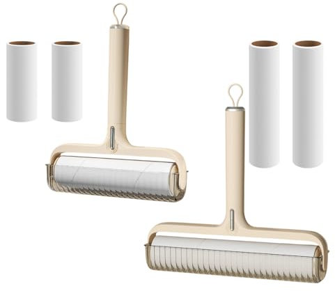 Rouleau Anti-Poils Réutilisable - 16cm & 24cm avec Manche Télescopique + 2 Recharges 60 Couches (Adhésif Puissant, Élimine Les Poils d'animaux, Design Lavable)