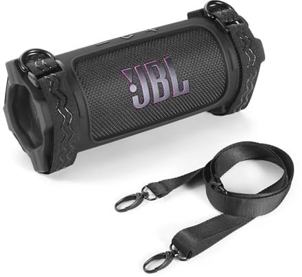 Silikonhülle Tragetasche Case Tasche Hülle für JBL Flip 7 Bluetooth Portabler Lautsprecher, Mit abnehmbarem Riemen für Fahrrad Golf Cart Geländer (Schwarz)