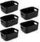 Vencier Plastic Storage Baskets 5 Pack | Compact Storage Containers | Small Storage Boxes with Durable Handles | Multi-Use Baskets for Bathroom, Kitchen, Bedroom (Black)
