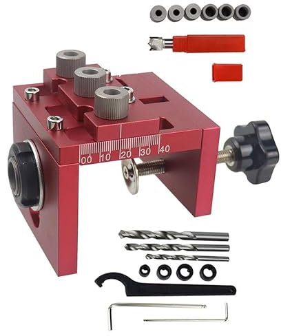 TINMAGI Dima per Fori a Tasca, Dima di Tassellatura Verticali 3 in 1 da 6/8/10 mm per Tasselli Regolabile, Localizzatore di Guida Multifunzione, per la Foratura e la Giunzione in Legno
