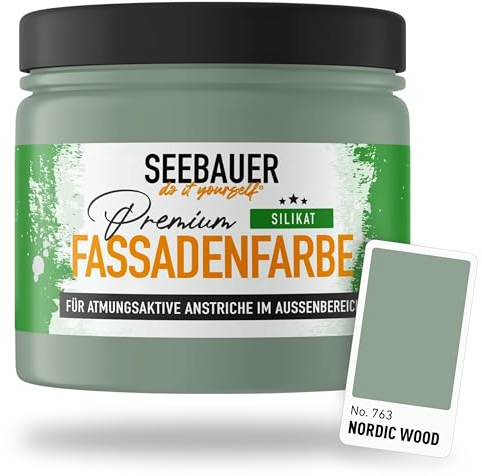 SEEBAUER diy Silikat-Fassadenfarbe Grün 300ML für Außen (No. 763 Nordic Wood) Atmungsaktive Mineralfarbe für Fassaden - Geeignet für Putz, Mauerwerk und Beton