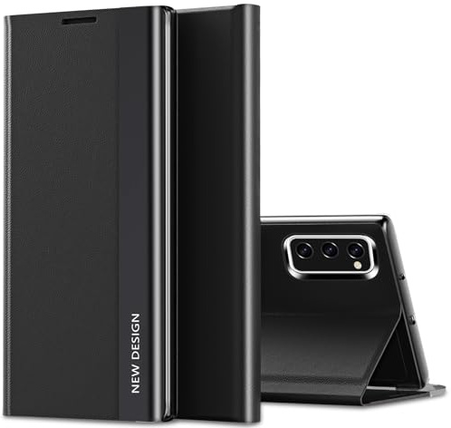 duomigesz Handyhülle für Samsung Galaxy S20 FE Hülle S-View Flip Case Luxus Galvanisierungs Extra Dünn S20 FE Handytasch Case Sichtfenster Stoßfest Schutzhülle für Samsung Galaxy S20 FE 5G (Schwarz)