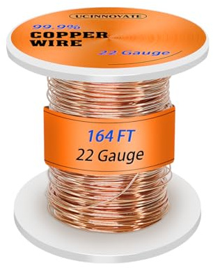 Alambre de cobre puro sólido de calibre 22 – 0,6 mm de diámetro, 50 m (164 pies) de longitud – Alambre de cobre desnudo de alta conductividad para proyectos eléctricos DIY, fabricación de joyas