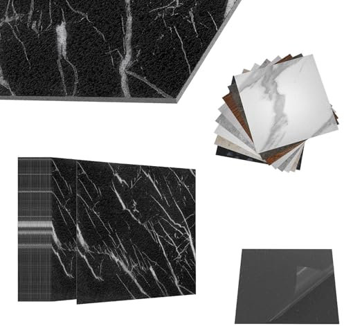 ACXIN PVC Bodenbelag Vinylboden Selbstklebend mit Fliesen-Optik, Klebefliesen Boden Wasserfest für Küche Bad Wohnzimmer (Schwarz-Steinoptik, 10 m² Paket: 108 Fliesen)