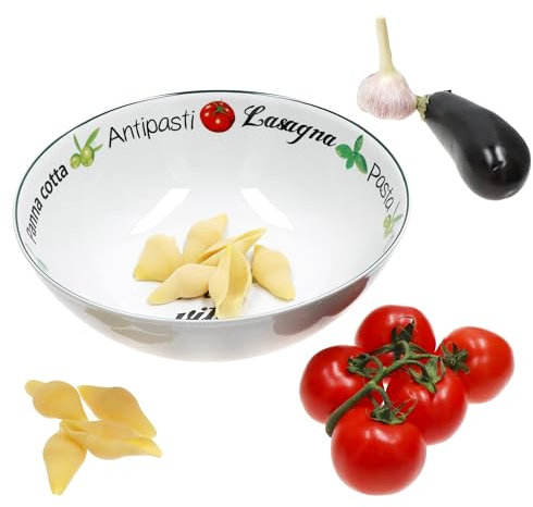 MamboCat Pastaschale I Ø 29,5 cm, 3 Liter I Dekorative große Porzellan-Schale mit La Dolce vita-Motiv & Schriftzügen I Servierschüssel, Salatschüssel, Beilagen