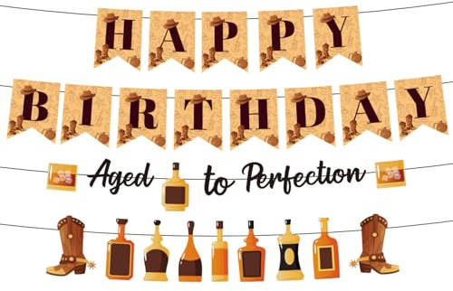 Perfekt Gereiftes Geburtstagsbanner, Vorgespannt Happy Birthday Banner für Männer Whisky Partydekorationen Perfekt Gereifte Weindekoration für Männer
