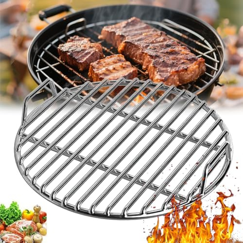 Nueva parrilla de acero inoxidable redonda, varios tamaños, parrilla de barbacoa con bandeja para camping, picnic, jardín, construcción soldada duradera, fácil limpieza, calentamiento uniforme (Ø45cm)