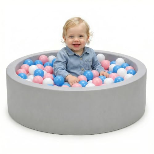 Wilwolfer Piscina de Bolas para bebé: Piscina de Bolas Plegable para bebé, Redonda, Suave, Piscina de Bolas de Espuma Suave para bebés, Espuma viscoelástica Suave, para Interior/Exterior (Gris)