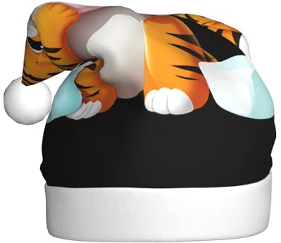 Weihnachtsmütze für Erwachsene, Plüsch, Motiv: YYHHAOFA Tiger, isst Marshmallow, Bild mit weicher Haptik für Weihnachtsfeiern