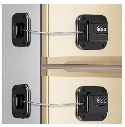 DAIHONGSAFI 2 Pack Fridge Lock with Combination, Refrigerator Lock | Cabinet Locks with Adhesive, For Freezer, Cabinets, Closet, Drawers, Keyless, Black