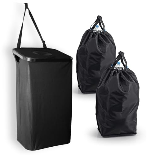 EASYmaxx Pfandflaschen Sammelbehälter 80 l inkl. Türhaken & 2 herausnehmbare Tragetaschen | Flaschen Aufbewahrung für Altglas & Leergut | Behälter für Leergut | Flaschensammler für Küche u. v. m.