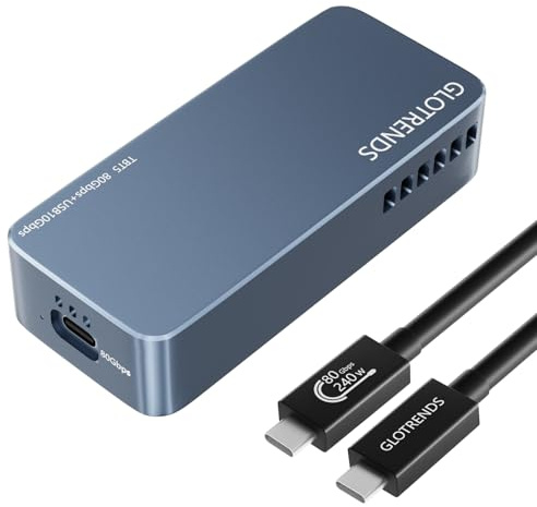 GLOTRENDS EM6002 80Gbps Carcasa SSD M.2 NVMe, Compatible con Thunderbolt 5/4/3/USB4 y USB 3.2 (10Gbps)/3.1/3.0/2.0, hasta 7000 MB/s con Bus PCIe 4.0 x4, Soporta SSD de 8TB, Controlador JHL9480 B2