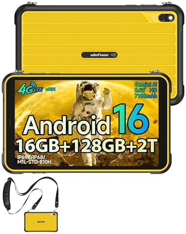 Ulefone RugKing Pad Pro Android 16 Rugged Tablet 8.68 Pulgadas/90Hz, Tablet Rugerizada 16GB+128GB ROM/2TB Tablets Gaming, Batería 7100mAh, 16MP Cámara/Octa-core/Dual SIM 4G/eSIM/NFC/Garantía de 2 años