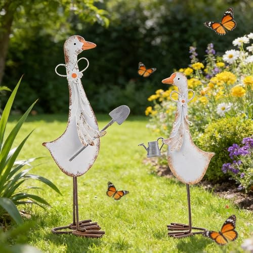 ACAREY 2 Stück Gartendeko Frühlings Gans Gartenstecker Rost Deko Frühlingsdeko Metall Garten Ostern Deko Outdoor Gartenstecker Rost Gartendeko Draußen Wetterfest für Gartendekoration Terrassen (Alle)