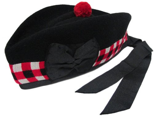 Tartanista - Herren Glengarry-Mütze - traditionell schottisch - Schwarz & rot-weiß kariert am Rand - 58 cm