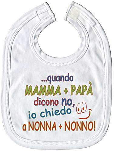 Babylätzchen mit Print - ..wenn Mama + papa nein sagen, frage ich Oma + Opa - 08432 weiß - italienisch