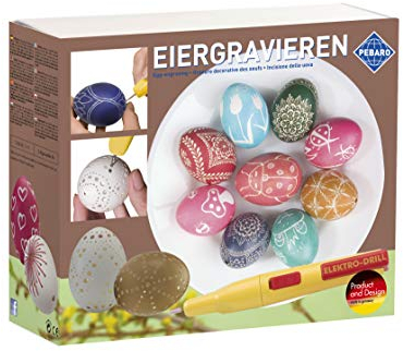 Pebaro 0354 Bastelset Eiergravieren, batteriebetriebener Gravierstift, 2 Schleifstifte, 1 Bohrer, Eierfarben zum Färben; Gravieren, Ziselieren und Bohren von Ostereiern, Osterfest, Osterschmuck