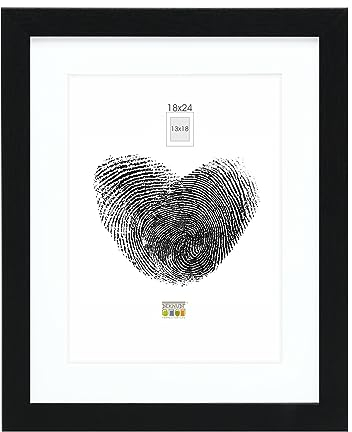 DEKNUDT FRAMES Bilderrahmen mit Passepartout - Schwarz - S66KF2 P1 18x24cm für Bild 13x18cm - Bilderrahmen Holz MDF - Bilder aufhängen oder ausstellen