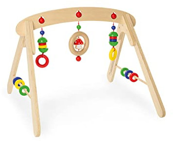 Pinolino Babygym Jane, aus Holz, zur Spiel- und Greifanimation, mit Kugeln, Ringen, Halbkugeln und einem Glückspilz, für Babys ab 3 Monaten