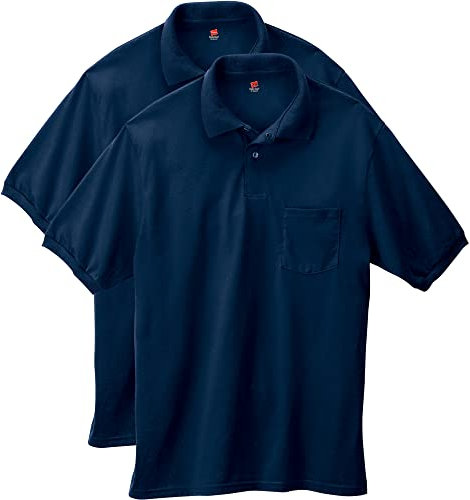 Hanes Men's Short Sleeve Jersey Pocket Polo, Navy, XX-Large (Pack of 2)