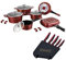 Set Cucina Batteria di Pentole Antiaderenti 20 pezzi Professionale Royalty Line Originale in PIETRA LAVICA colore BURGUNDY e Coltelli Qualità Extra con Portacoltelli incluso