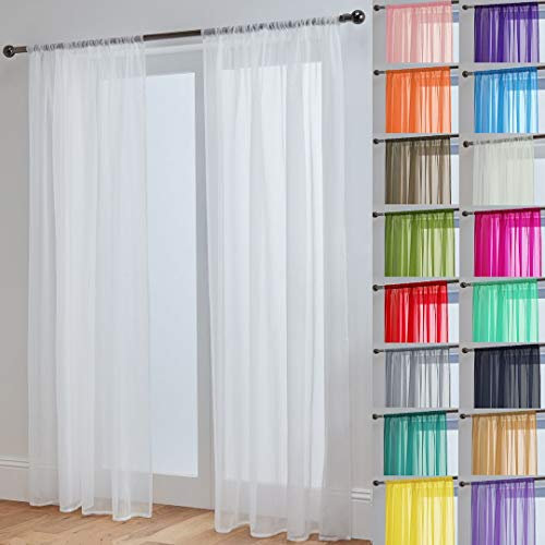 John Aird Lucy Voile Curtains - Rod Pocket Slot Top - Pair Net Curtains - 2 Panels (White, W 58 x L 81)