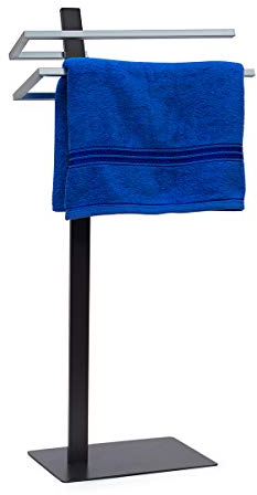 Relaxdays Handtuchständer GRAO H x B x T: 85 x 40 x 20 cm Handtuchhalter stehend mit 2 Armen & verchromten Handtuchstangen in Edelstahl Optik, moderner Badetuchhalter elegant und stilvoll, anthrazit