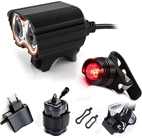 Lampe Frontale LED Phare Lampe Torche Avant Vélo, 4 Modes De Luminosité, 5000lm, pour Bicyclette Et Feu Arrière, pour VTT VTC Cycliste Camping Loisir & arrière Velo