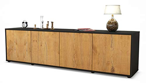 Stil.Zeit TV Schrank Lowboard Antonia, Korpus anthrazit matt, Front Holz-Design Eiche (180x49x35cm), mit Push-to-Open Technik