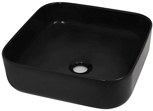 Tidyard Waschtisch, Quadratisch Aufsatzwaschbecken, Glasierte Keramik Schwarz, 38 x 38 x 13,5 cm (L x B x H)