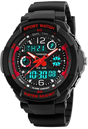 TONSHEN Herren Damen Sportuhr Multifunktional 50M Wasserdicht Outdoor Militär Taktik Digital Uhren Plastik Lünetten und Kautschuk Band Analo Quarz LED Doppelte Zeit Armbanduhr (Damen)