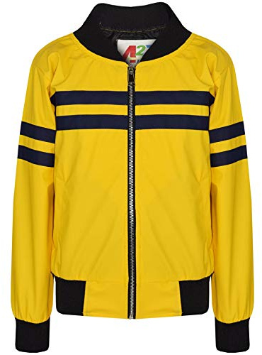 A2Z 4 Kids Boys PU Leather Jacket Contrast Striped Bomber Zip Up Mock Neck Long Sleeve Varsity Baseball School Bikers Comfortable Lightweight Warm Winter Rain Outside School Jacket 5-13 Years